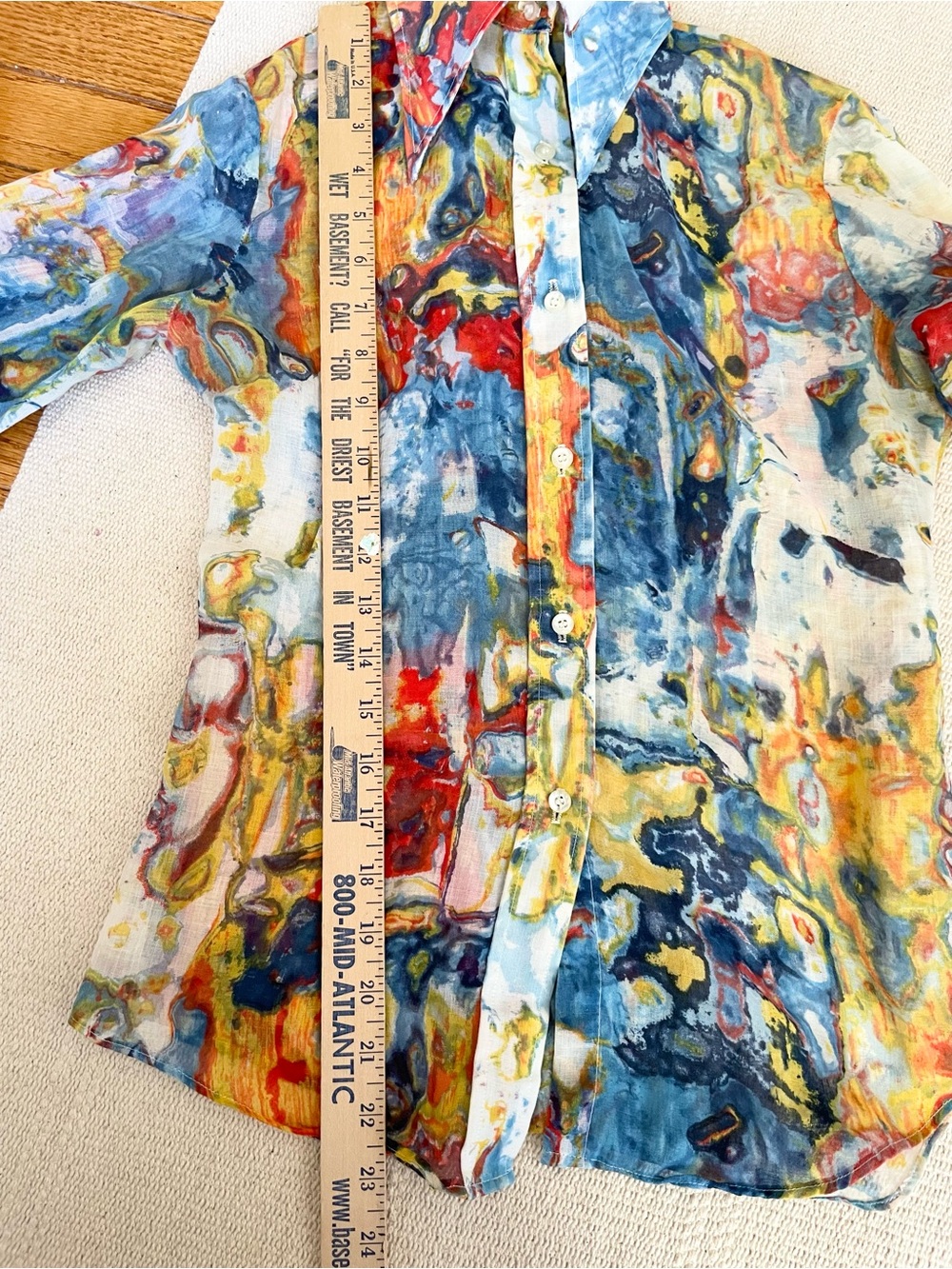 Vintage 1970 Vincent Van Goh Art Style Button Down Size Small Big Point Collar - Picture 5 of 5